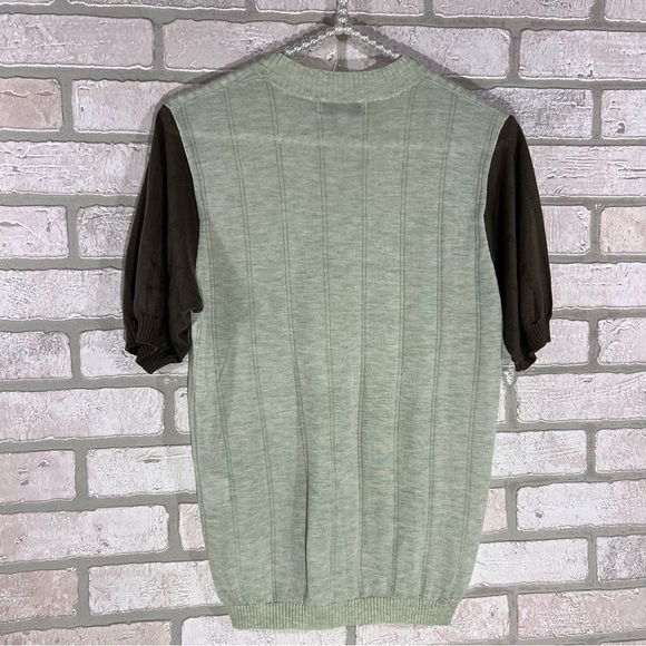 Lee Mathews Green Contrast Tencel Short Sleeve Top Size M - Picture 5 of 9